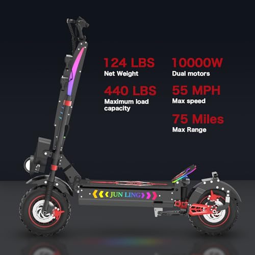 Image of JL86 Offroad Electric Scooter - 55 MPH & High-Performance 10000W Fastest Dual Motor, 75-Mile Long Range, 13 inch Off Road Tires, 60V 40Ah Power Battery, 4-Piston Brakes