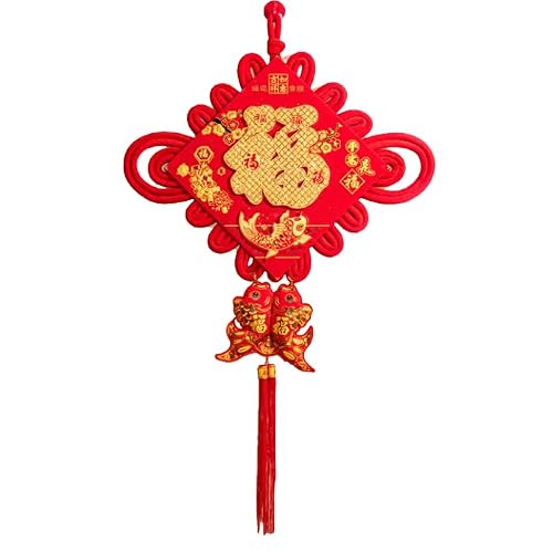 Chinese knot， Chinese Knot,Fu Character Hanging Ornament Red Gilt Lucky Knots Feng Shui Charm Tassel(4)