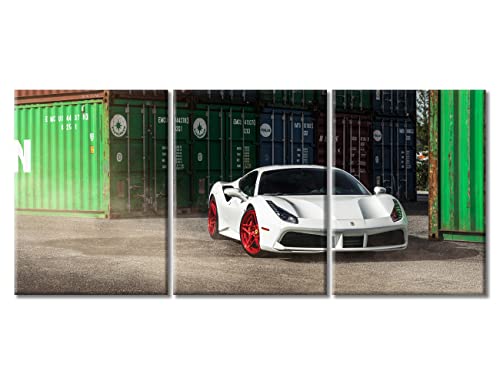 TUMOVO White Sports Car Wall Art Painting Super Car Poster for Men Boys Bedroom Living Room Car in Warehouse Framed Modern Pictures Canvas Prints Artwork for Wall Decor Office Decorations, 36" Wx16 H
