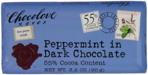 Chocolove Peppermint in Dark Chocolate, 55% Cacao | Pack of 6 | Non GMO, Rainforest Alliance Certified Cacao | 3.2oz Bar