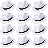 Sureio 12 Pieces Gangster Hat, Plastic Gentlemen Hats, Gangster Costume Hats for Men Women 1920s Party(White)