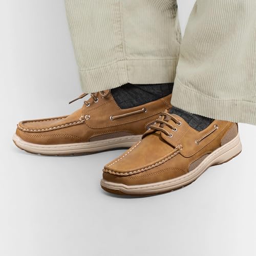Vostey Men's 3-Eye Boat Shoes & Deck Casual Loafers - Tan 3005 angle 7