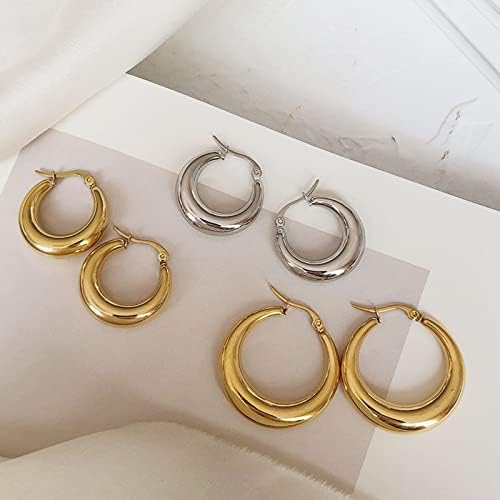 Sterling Silver Hoop Earrings for Women, Chunky Gold Hoop Earrings, Thick Hypoallergenic Huggies Hoops Earrings Jewellery for Girls Men (Outer Diameter: 18mm/20mm)