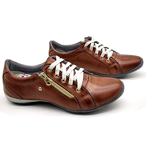 Sapatenis Casual Feminino Couro Dia a Dia Leve Bm Brasil 218 Marrom 37