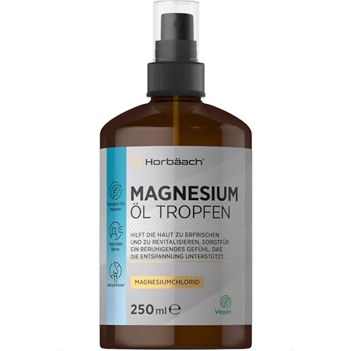 MagnesiumÖl Spray 250ml | 100% Natürlich Reines Öl | Magnesiumchlorid | Vegan & Ohne Palmöl | Horbaach