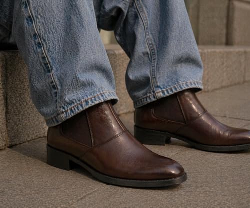 Image of Kraasa Men's Height Increasing Chelsea Boots | PU Leather Slip-On Ankle Boots | Comfortable Formal & Smart Casual Footwear