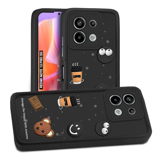 Image of AESTMO Back Case Cover for Redmi Note 13 Pro 5G Cover | Cute Fun Cartoon 3D Ball | Coffee Silicone Case | Full Body Protection | Camera Protection Back Cover for Redmi Note 13 Pro 5G (Black)