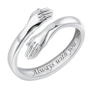 925 Sterling Silver Hug Rings for Women, I Love You Forever Love You Mother Gift Sister Gifts Engraved Words Hugging Hands Open Ring Friendship Jewelry Gift