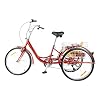 ROMYIX 6 Speed 3-Wheel Bike Adult Tricycle Bike 24", Cargo Trike Cruiser Cycling Tricycle for Outdoor Sports (Red) #3