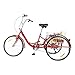 FUNYSF Triciclo para Adultos de 24 Pulgadas 3 Ruedas Bicicleta Senior 6 Velocidades Triciclo Senior Cruiser para Adultos con Cesta y Luz (Rojo)