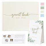 1DOT2 Wedding Guest Book with Personalized 2026 Year - Linen Photo Guest Book for Wedding Reception Bridal Shower Guests to Sign - 100 Pages Blank and Lined Acid Free Paper (Beige)
