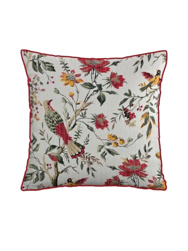Image of Pure Cotton Quilted Cushion Cover 16x16 Inch | Anokhi Print Decorative Throw Pillow Cover | Soft Cotton Sofa Cushion Cover with Hidden Zipper | Living Room Bedroom Home Decor