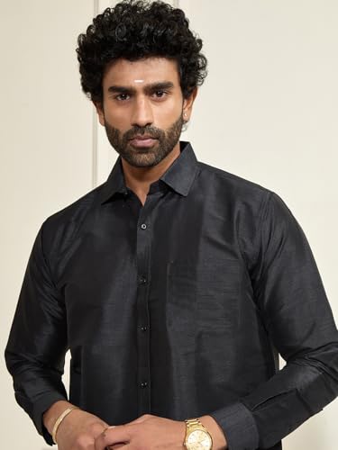 Image of VASTRAMAY Men's Ethnic Silk Blend Shirt Full Sleeves - South Indian Shirt in Rose Gold, for Casual, Formal | Festive Ethnic Outfit For Rakhi