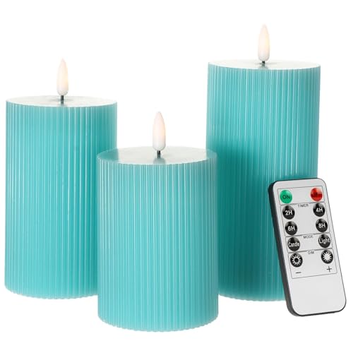 ANGELLOONG Teal Flameless Candles with Remote, Turquoise Battery Operated Candles