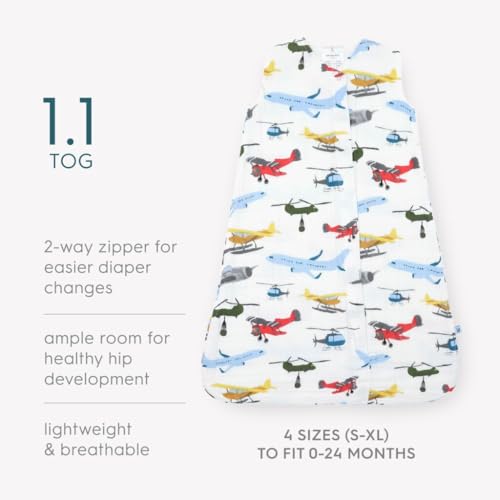 Image of Little Unicorn 0-6 Month Premium Muslin Sleep Sack 1.1 TOG | Soft & Breathable Muslin Cotton for safer sleep | 2 way zipper (Air Show)