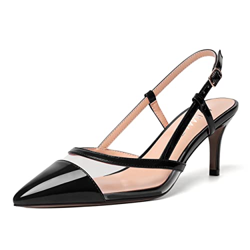 NUMALEO Womens Patent Pointed Toe Bridal Casual Buckle Ankle Strap Kitten Mid Heel Pumps Shoes 2.5 Inch