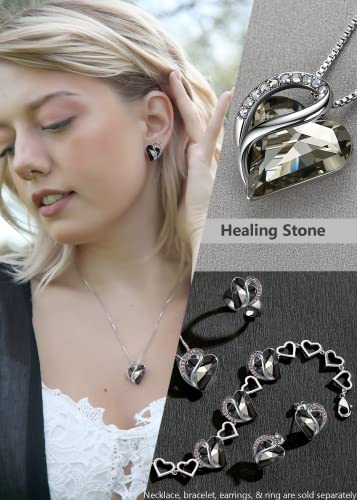 Leafael Necklaces For Women, Infinity Love Heart Pendant Crystal Black Healing Stone For Protection, Jewelry Gifts For Wife, Silver Plated 18 + 2 Inch Chain, Birthday Gift For Mom Girlfriend Girls Her #TOP3