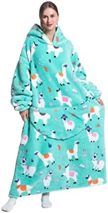 Pterygoid Extra Long Oversized Blanket Hoodie,Hooded Wearable Blanket with Sleeves for Women and Men,Soft Fleece Wearable Throw Giant Sweatshirt Adult with Pocket