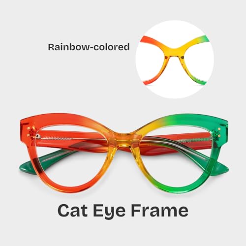 Image of Zeelool Rainbow Cat Eye Glasses Frame for Women, Fashion Desingn Eyeglasses Frame with Non-prescription Clear Lens Rosalee ZJGT701440-03 Multicolor