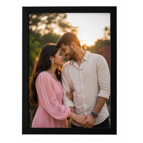 Image of Customized Wooden Photo Frame | Single Photo Upload | HD Printed Personalized Gift for Birthday, Anniversary, Wedding, Couples & Family | Table Stand & Wall Mount | Black | 6R,A4,A3 Size