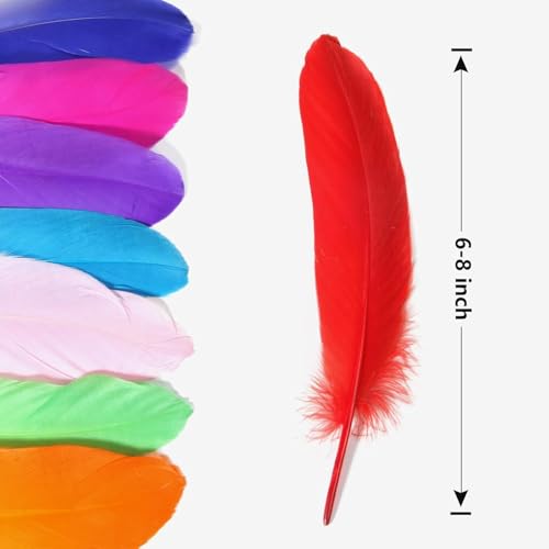 Image of Tdas 50+ Pcs Natural Dyed Goose Feathers for Craft 6-8 inches Arts Fluffy Dream Catcher Making kit for Decoration Projects Earrings Colourful for Kids Handmade Wedding Home (Multicolor)