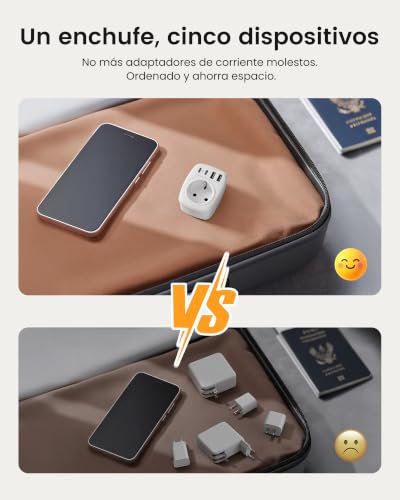 Miniatura 6 de Lencent Ladron Enchufes, Cargador Usb De Pared Con 1 Toma De Ca Schuko Europeo De 2 Pines, 1 Puerto Tipo C Y 3 Puertos Usb, Adaptador Enchufe Usb España Portugal Para Smartphone Tableta 4000w