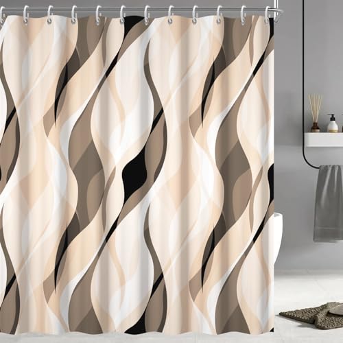Ruelvth Cream Shower Curtain, Modern Abstract Cream and Grey Striped
