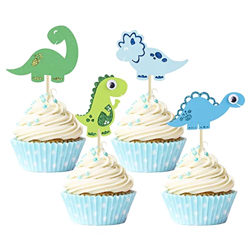 Gyufise 24-Piece Dinosaur Glitter Cupcake Toppers #TOP28