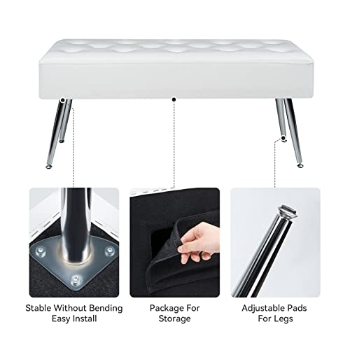 Nalupatio Modern Leather Bedroom Bench Upholstered Benches Ottoman Footrest With Metal Legs Multifunctional Bench For Dining Room Living Room Bed Room White #TOP3