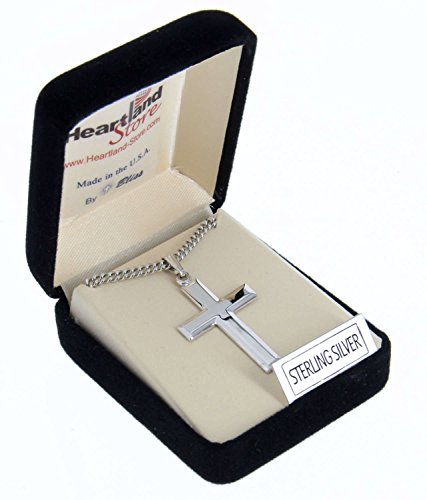 Heartland Store Men's Classic High Polish Cross Sterling Silver Pendant For Men + 24 Inch 2.2Mm Sterling Silver Chain & Clasp #TOP1