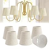 Fuloon Small Lamp Shades Clip on Bulb, Modern European Style Mini Lamp Shades for Chandelier, French Country White Chandelier Lampshades, 3.5x5.1x5.5 in, 6 Pack (Linen Beige)