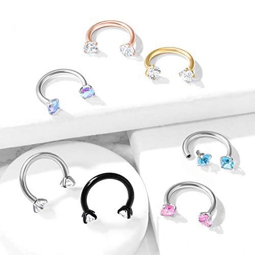 Amelia Fashion 16 Gauge Prong Set Round Cz Internally Threaded Circular Barbell/Horseshoe 316L Surgical Stainelss Steel (Choose Color) (Aurora Borealis) #TOP1