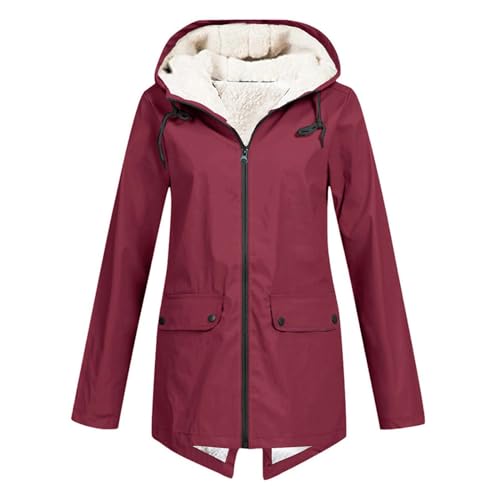 Clearance Items Regenbogen-Paillettenjacke, gefütterte Fleecejacke, Damen, Übergröße, Kapuzenpullover, warme Fleece-Oberteile, lange gepolsterte Jacke, lange Winterjacken für Damen, wein, M
