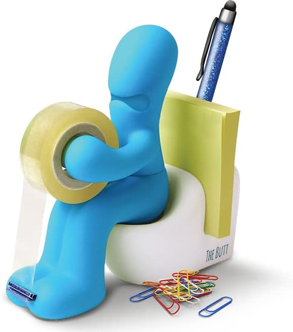 The Butt Tape Dispenser - Funny Desk Accessory & Stationery Organiser, Novelty Office Gift for Men and Women - Unusual Birthday Gift or Work Gag, Includes Tape, Pen & Paper Clips