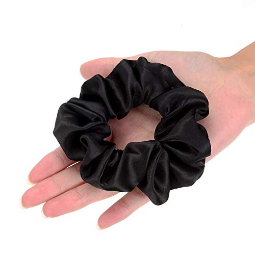10 Pieces Satin Scrunchies Hair Ties Silky Small Elastic Hair Bobbles Ponytail Holders Curly Hair Accessories For Women Girls Kids Adults (Black) #TOP2