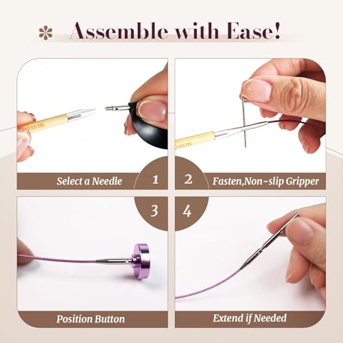 Image of Yarniss 10 Size Shortie Circular Knitting Needles Set with Case 3.25~6.5mm,2 & 3.15 Inch Bamboo Interchange Knitting Needles with 4Pcs Flexible Cables
