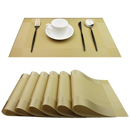 Pigchcy Placemats,Washable Vinyl Woven Table Mats,Elegant Placemats for Dining Table Set of 4(18"X12",Navy Blue) Set of 6