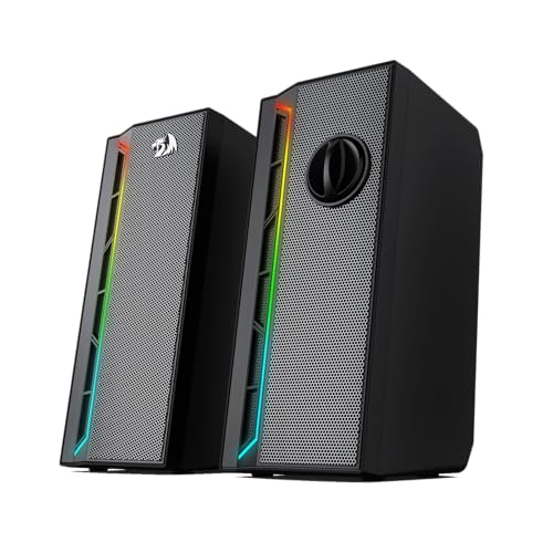 مكبرات صوت للألعاب GS580 كاليوب RGB من ريدراجون - قناة 5 وات × 2.0 - صوت ستيريو AUX 3.5 ملم - مع مقبض تحكم في مستوى الصوت للكمبيوتر | أسود