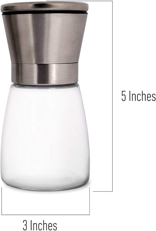 Image of Pepper Grinder or Salt Grinder, Best Spice Mill with Ceramic Blades, Adjustable Coarseness, Black Pepper Mill Grinder Shaker Steel Lid, MINI Pepper Mill / 2PCS
