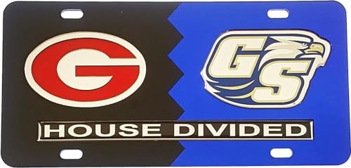 Georgia + Georgia Southern House Divided Split License Plate Tag [Black/Blue - Car/Truck] - ID#39446