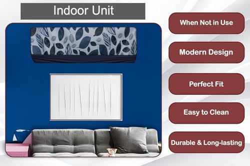 Image of The Furnishing Tree AC Cover Set of Indoor and Outdoor Unit for 1.5 Water Resistance & DustProof, ton Grey Base Ditzy Pattern