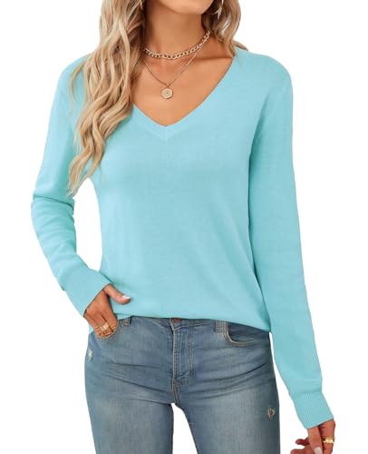 Image of QUALFORT Women's 100% Cotton Sweater, Basic Lightweight Long Sleeve Pullover