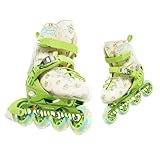 Dilwe Rollschuhe für, Verstellbare, Beleuchtete Inline-Skates mit 8 Rotierenden LED-Rädern für eine Reibungslose Fahrt Im Freien (grün M)