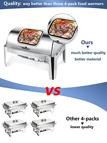 Granvell Rectangular Roll Top Chafing Dish Buffet Set, Catering Food Warmer For Parties, Wedding, Birthday, Christmas, 1 Full Size & 2 Half-Size Chafing Server Dish, 14Qt Water Pan #TOP3