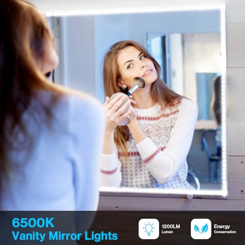 Image of Olafus White LED Strip Lights, 16.4ft Dimmable LED Light Strip, 12V 6000K Vanity Mirror Light with UL Listed Plug, 300 LEDs 2835 Flexible Led Lights for Bedroom Under Cabinet Kitchen