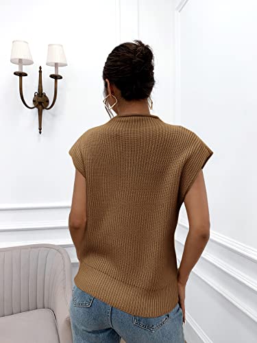 Shein Women's Mock Neck Short Cap Sleeve Sweater Vest Casual Solid Pullover Top Coffee Brown X-Large #TOP4