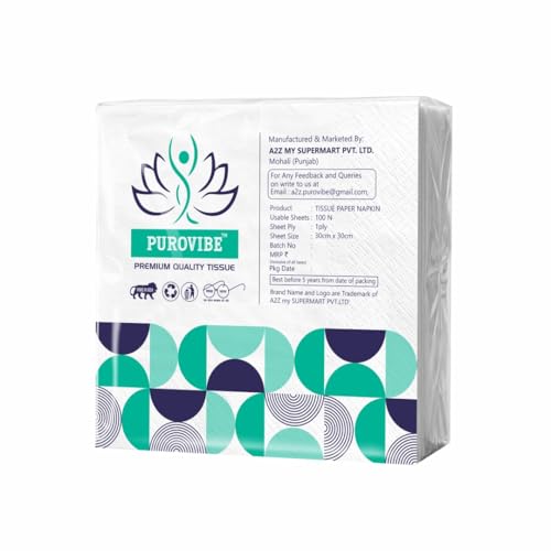 Image of Tissue Paper Napkin 1 Ply | Pack of 8 x 100 Pulls White | Soft Touch | Tissue Paper Napkins for Kitchen Dining Table Office Pantry Travel Car and Multipurpose Cleaning Use-White Color