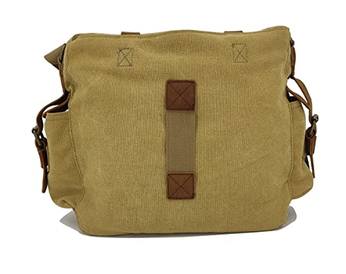 Sechunk Vintage Military Leather Canvas Laptop Bag Messenger Bags Medium (small-13‘’, Khaki-A)