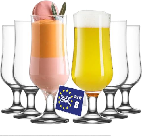 NORDIC SCHILLER Verres a Cocktail, Verre Pina Colada, Lot de 6, 385ml, 100% SANS PLOMB Verres Hurricane, Verre Cocktail, Smoothie, Milkshake, Verres à Mojito