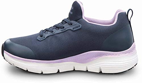 Skechers Arch Fit Work Leslie, Women's, Navy, Alloy Toe, Slip Resistant Low Athletic Slip On Work Shoe (10.0 M)